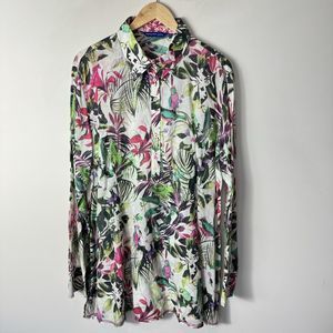 Georg Roth Los Angeles Tunic Top Womens XXL Artsy BUTTERFLY BIRD TROPICAL